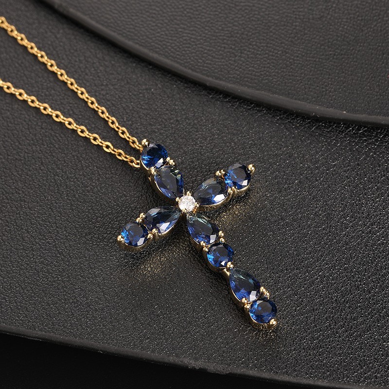 Copper Colored Cubic Zirconia Water Drop Oval Round Cross Necklace Pendant Gift