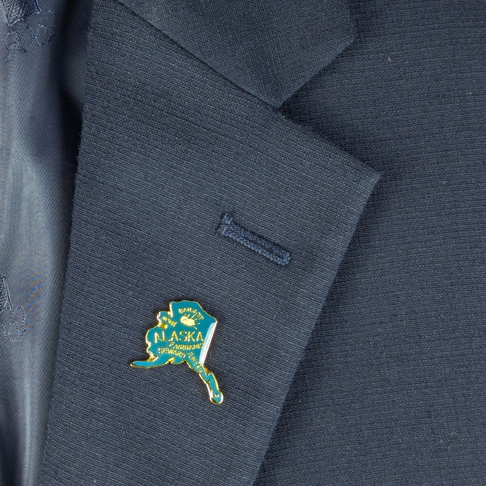 Alaska Artistic Map Lapel Pin; Die-Struck Steel Alloy