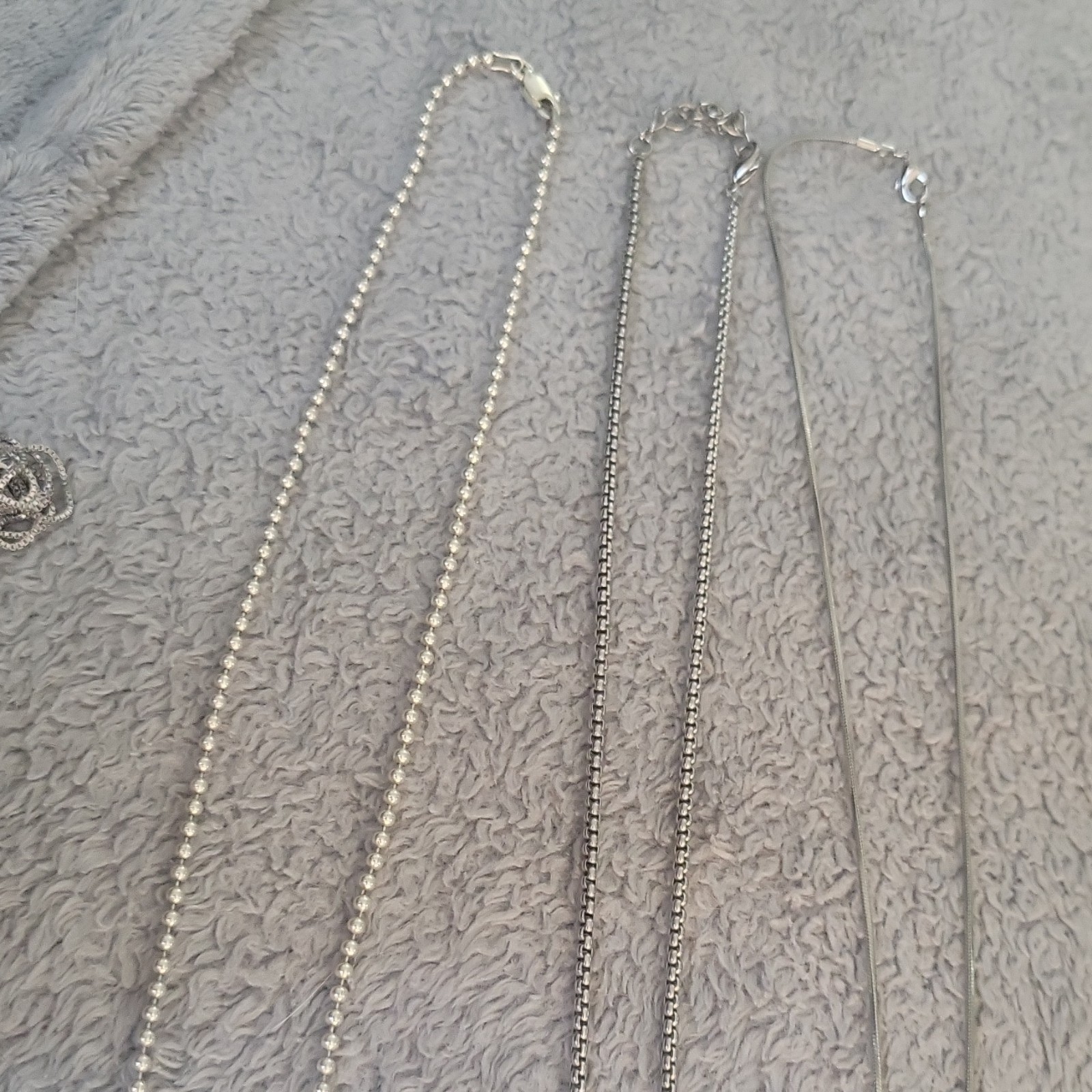 Silver Tone, Silver Metal Ball/box Chain Necklaces Lot of 3, No Stone.