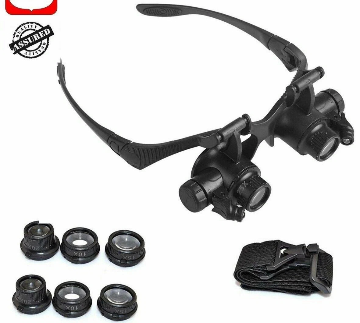LED Light Headband Magnifying Glass Glasses Loupe Set Reading Craft Hobby 6 Lens