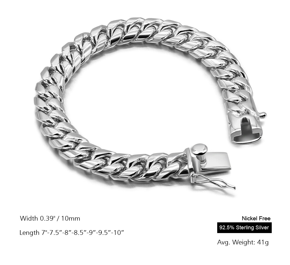 925 Solid Sterling Silver Men’s Miami Cuban Link Chain Bracelet 10mm ALL SIZE