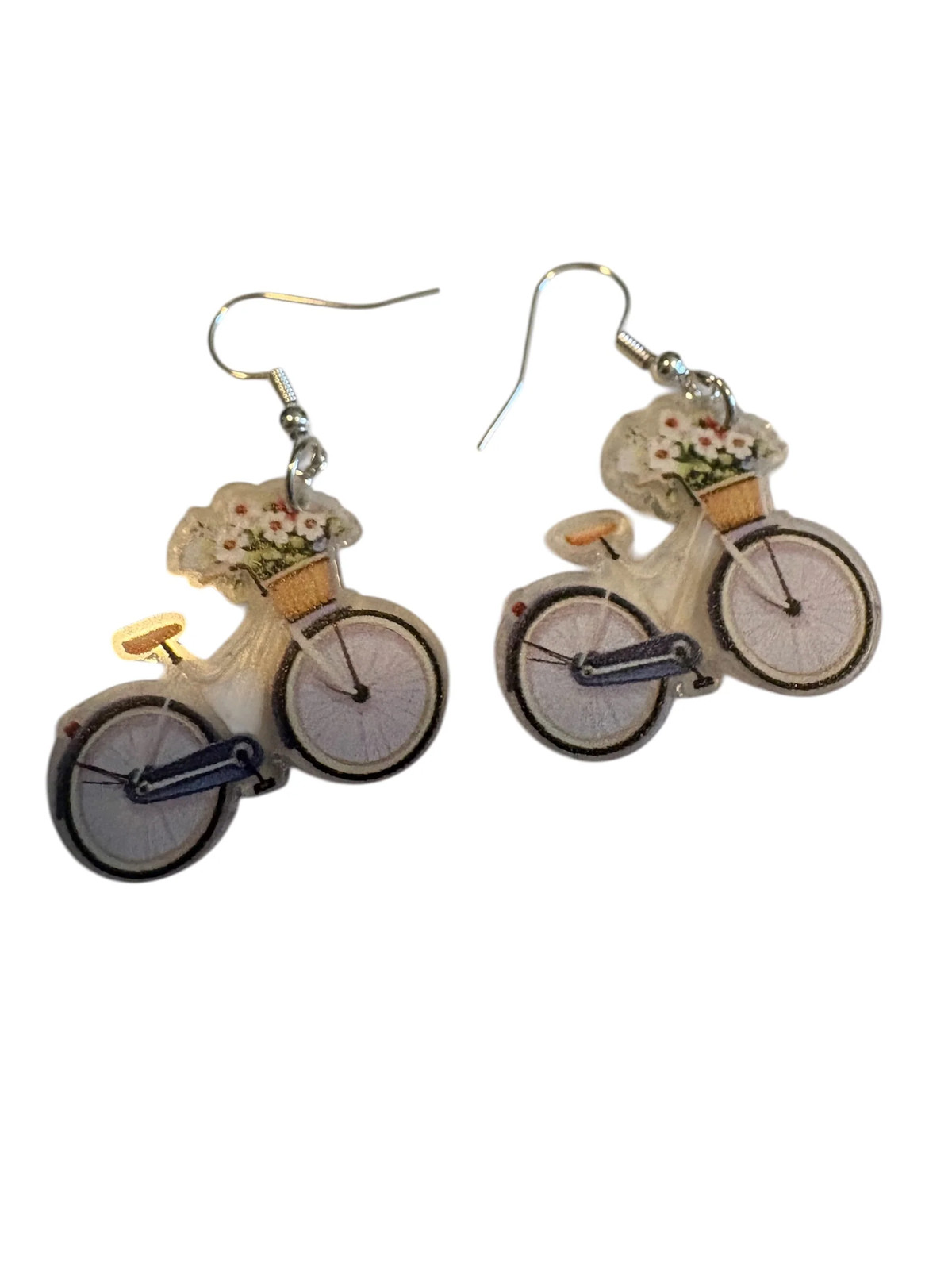 Bicycle Themed Acrylic Dangle Earrings