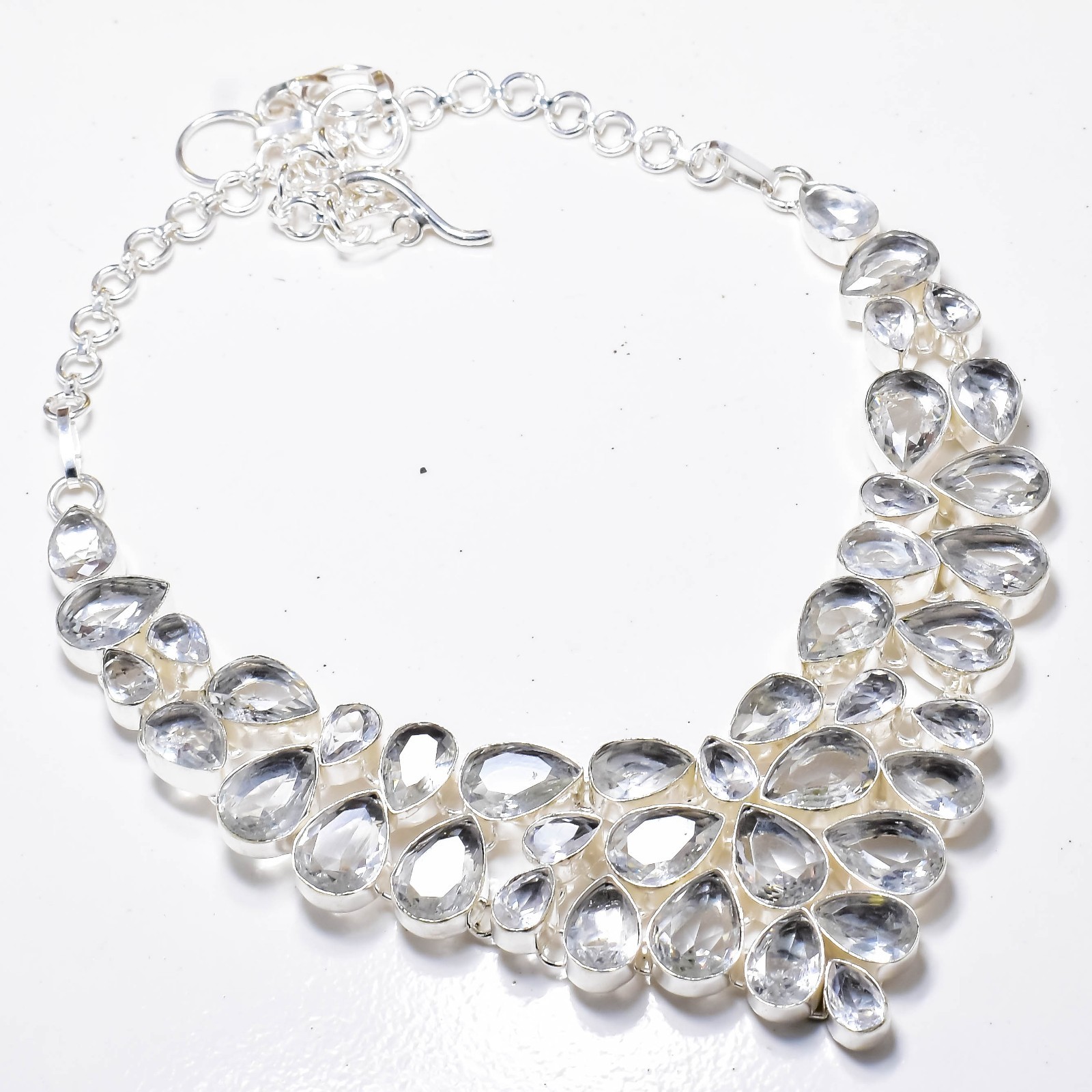 925 Sterling Silver White Topaz Gemstone Handmade Jewelry Necklace Size-18″