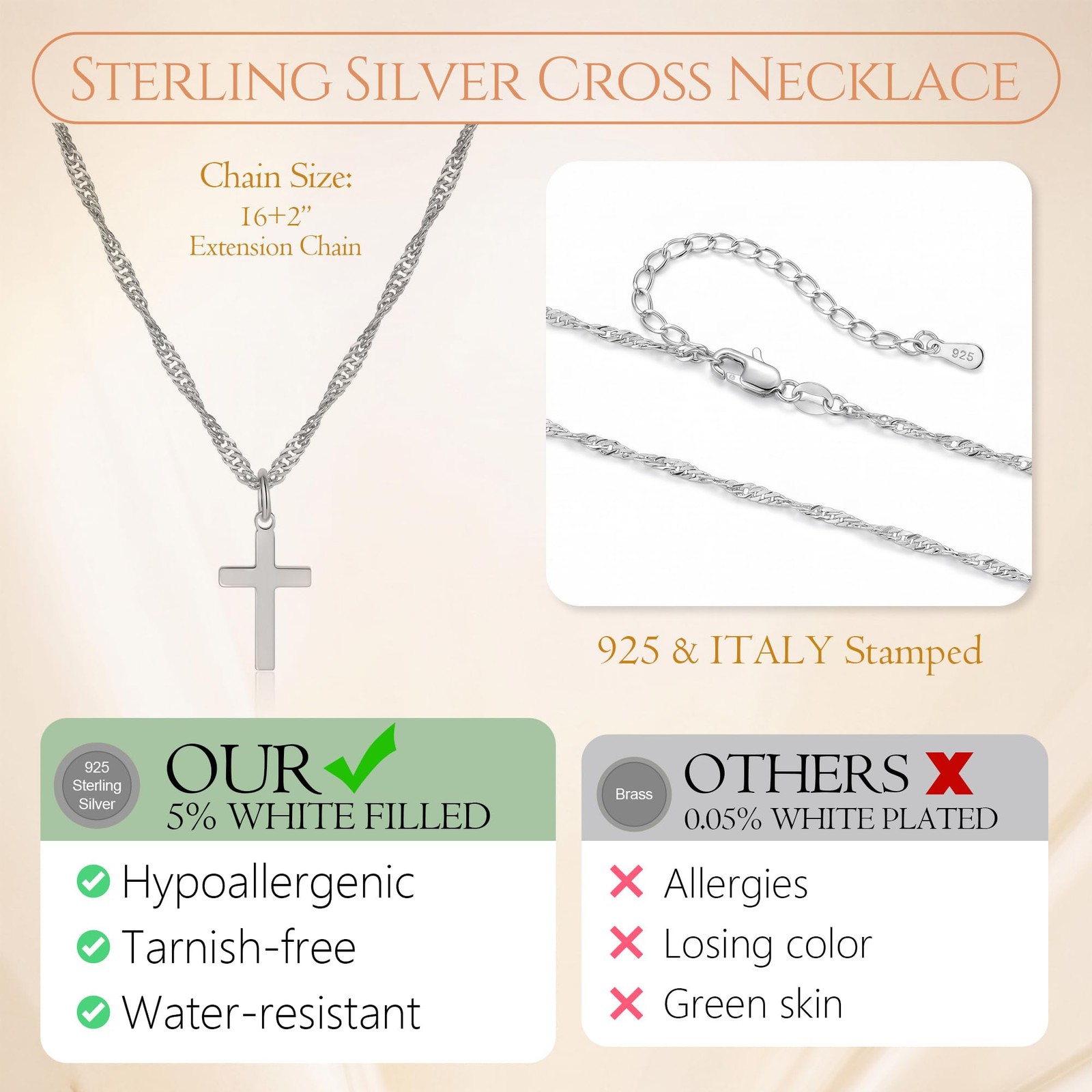 Goldegg 925 Sterling Silver Cross Necklace for Women, Dainty 18K Gold Plated …