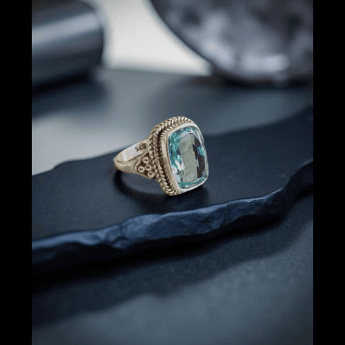 Aquamarine(Lab-Created) Gemstone Ring 925 Sterling Silver Handmade Ring All Size