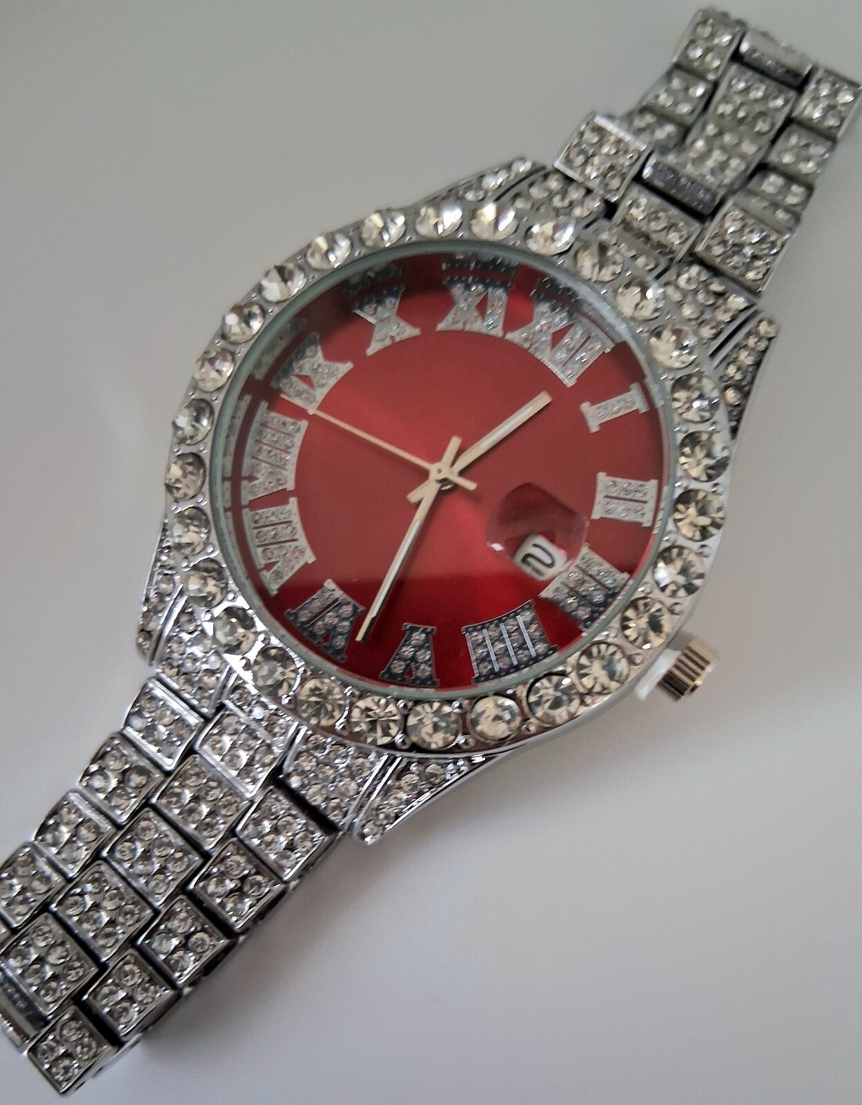 New Men’s Ruby Red Paved Fashion Date Watch