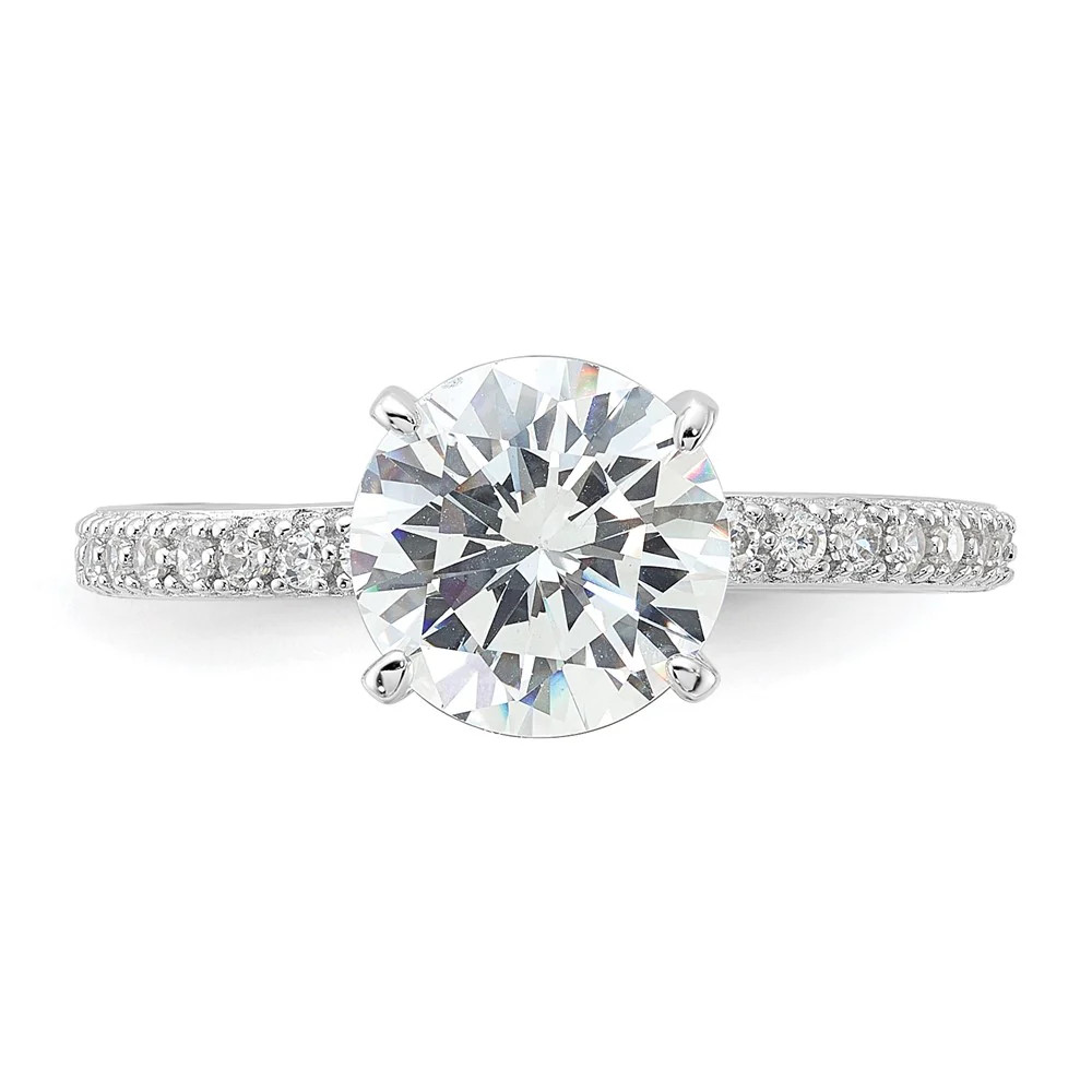 Sterling Silver Rhodium-Plated 8mm CZ Solitaire Eternity Engagement Ring