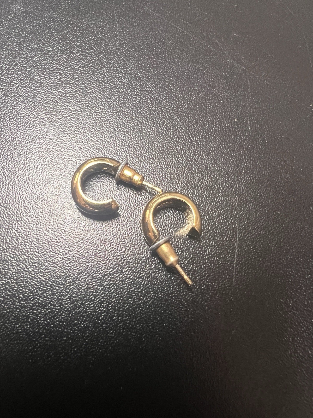 Ralph Lauren Solid 14K Gold Huggie Hoop Earrings Signed RL