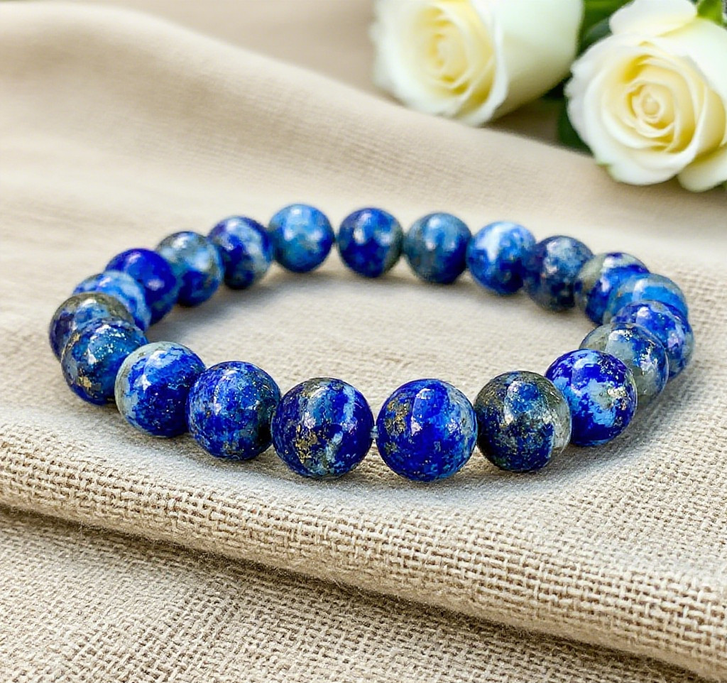 Lapis Lazuli Bracelet 8mm Round Healing Crystal Gemstone Beaded Stretch Bracelet