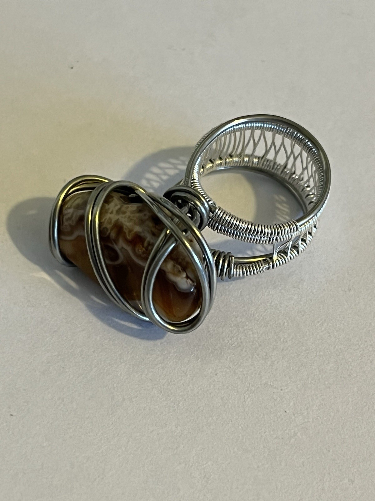 Hand Wrapped Polished Agate Ring Size 5 :OVC2