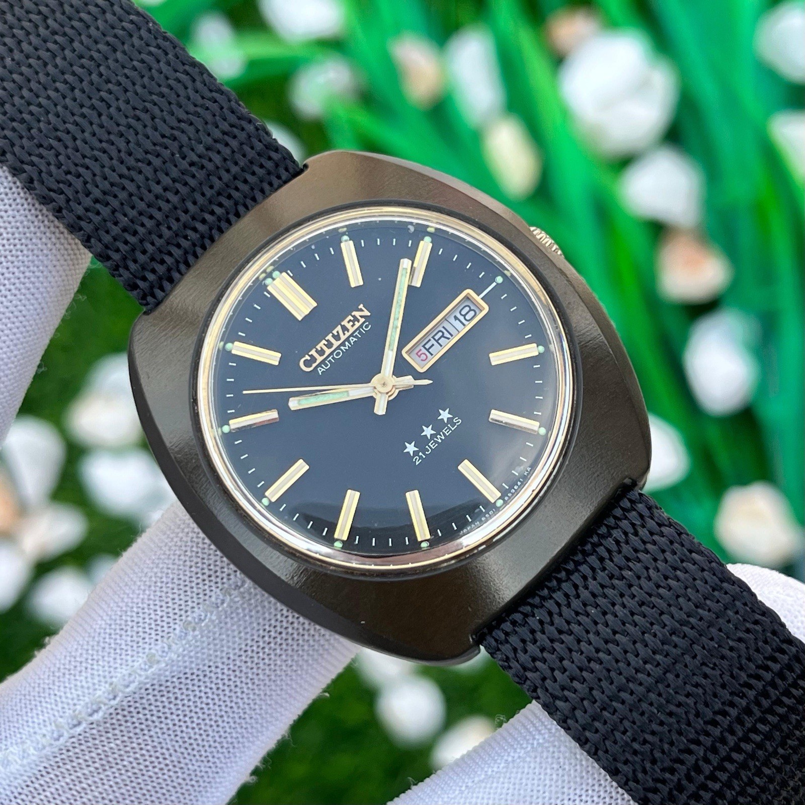 Vintage Citizen Blackie 3 Star Automatic Dress Formal Japan Men’s Watch 61-9558