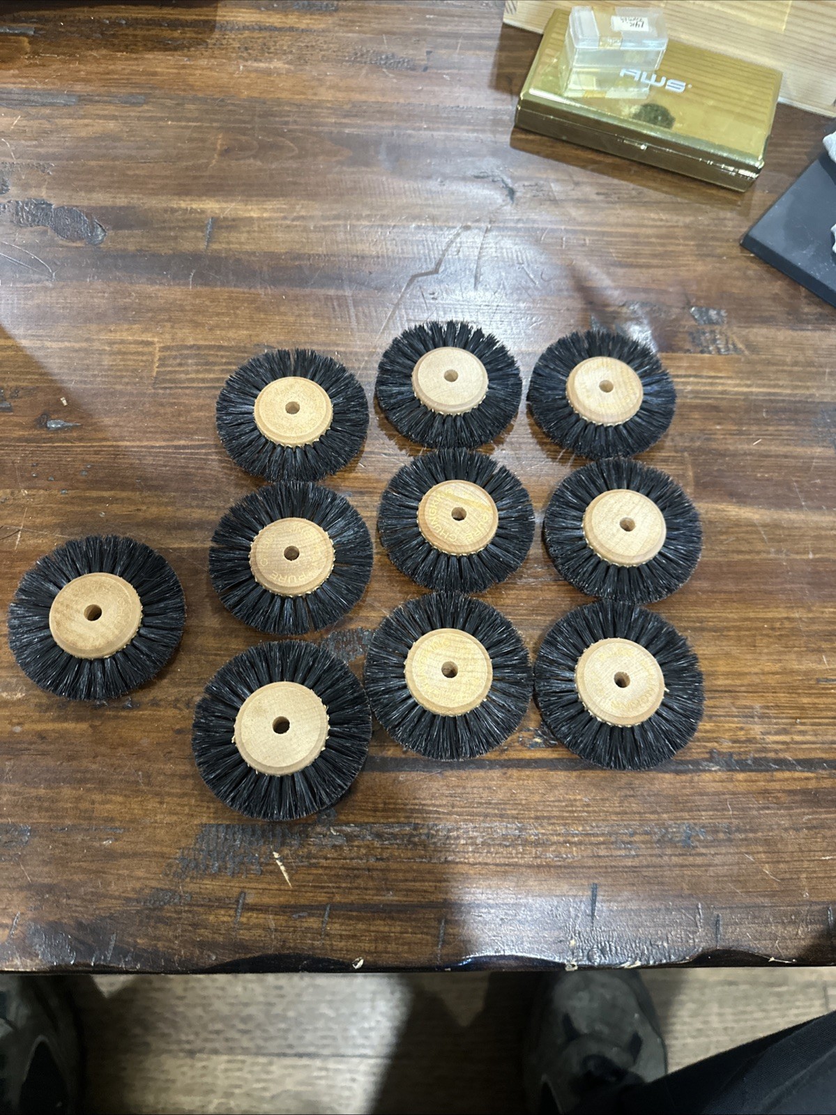 Wood Hub Rotary Wheel Bristle Brush 2-1/2” Jewelry Dental Polishing Lot Of 10