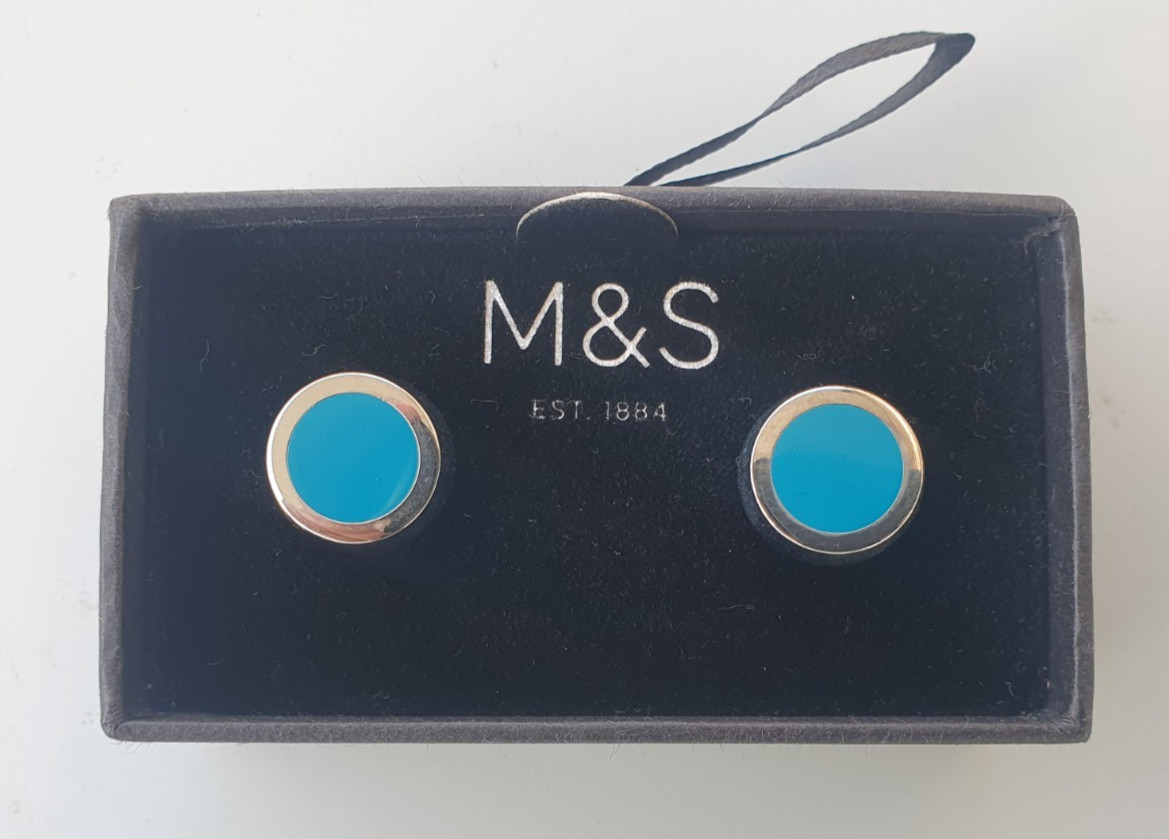BUTTON CUFFLINKS BLUE AND SLIVER FOR SHIRT BY MARKS & SPENCER BNWT