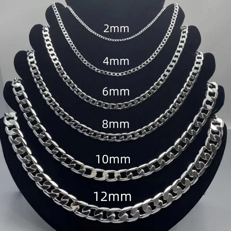 Mens 925 Sterling Silver Necklace 2/4/6/8/10/12MM 40-75cm Chain Necklace
