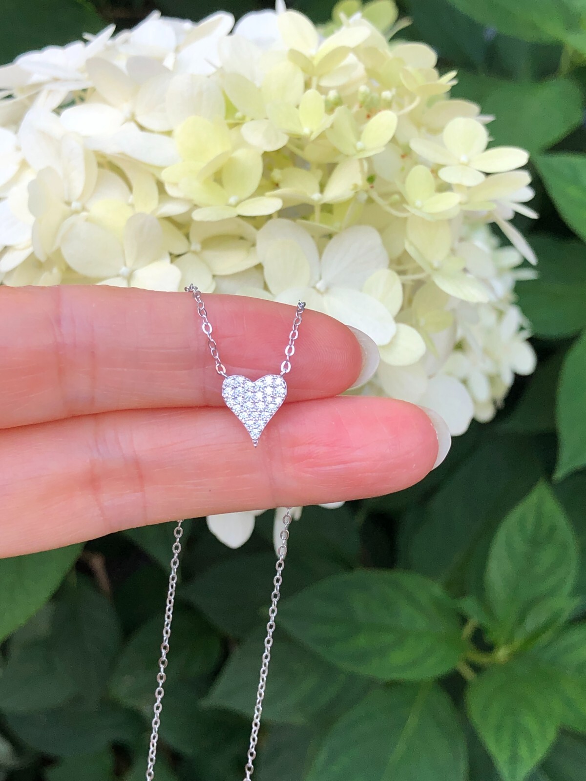 Cz Pave Heart Necklace 925 Sterling Silver Tiny Heart Pendant 9mm(0.35″) 17.75″