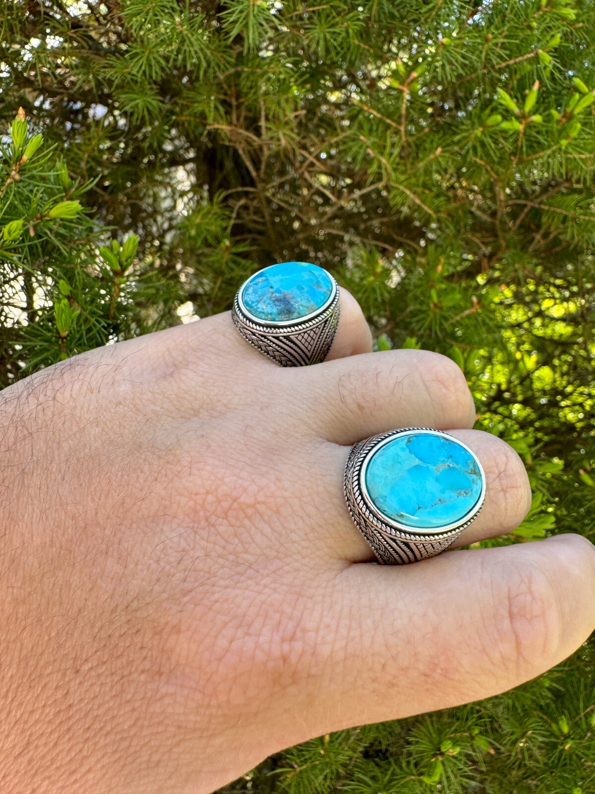 Natural Turquoise Mens Real Solid 925 Silver Handmade Oval Native American Ring