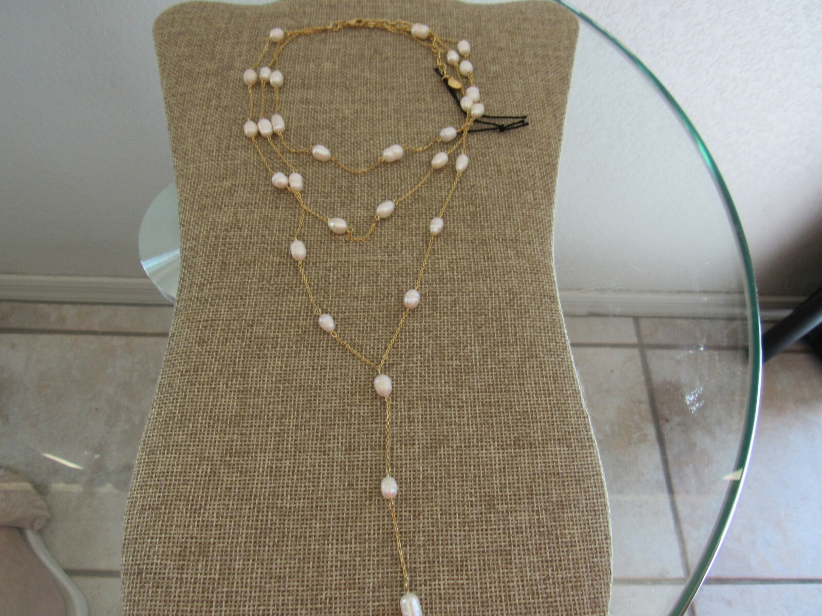 BaubleBar chain faux pearl station layered Y necklace gold tone
