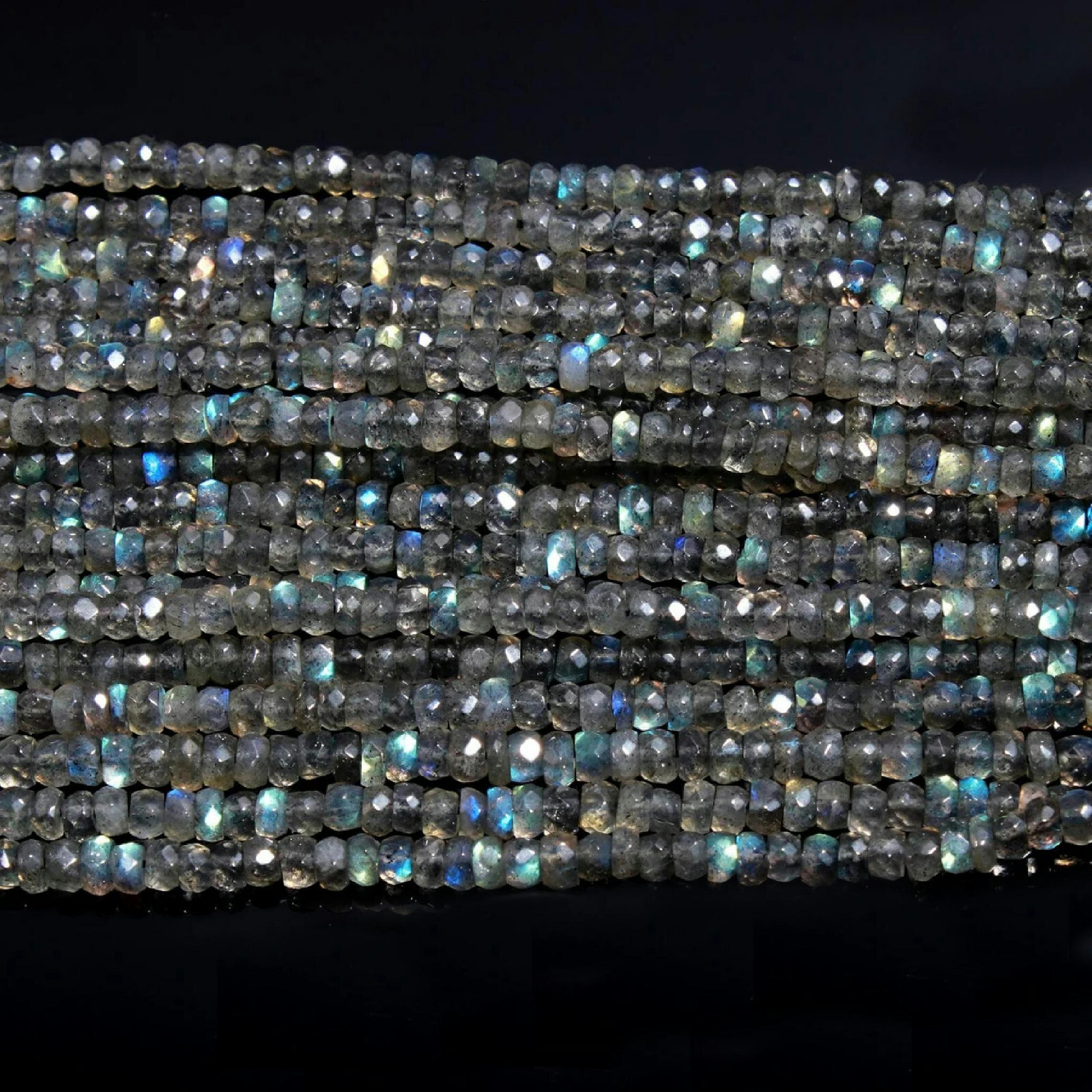 1 Strand Labradorite Top A+ Genuine Rondelle Faceted 3-3.5mm Gemstone Beads 13″