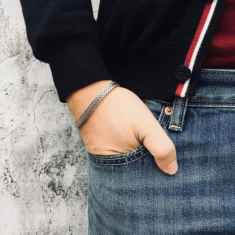 Men Double Link Chain Bracelet Polish Color Stainless Steel Punk Biker Jewelry
