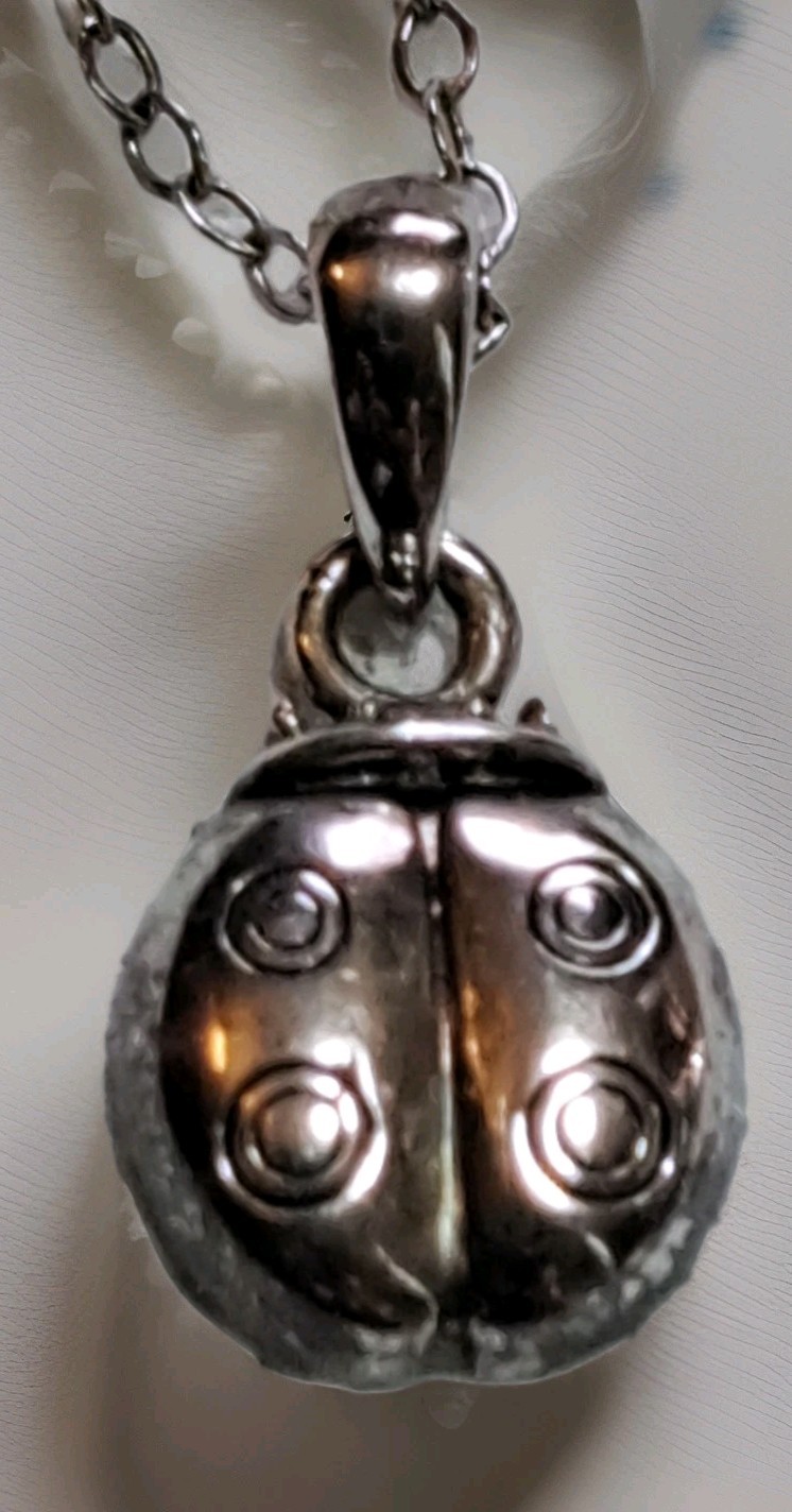 Ralph Lauren RL Signed Sterling Ladybug Pendant Choker Necklace 925 Silver 12″