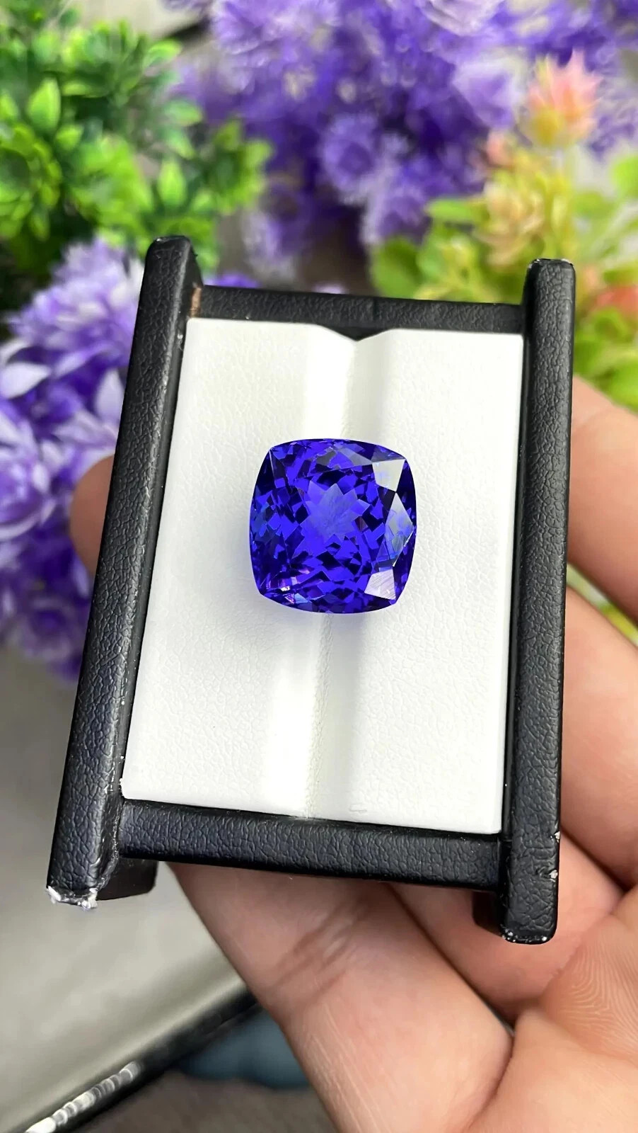 AAA+ 15.20 Ct+ Rare Natural Blue Tanzanite Certified Loose Cushion Cut Gemstone