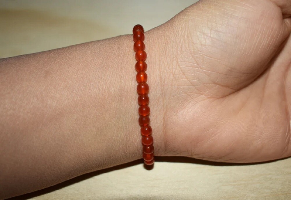 Natural 4mm Carnelian Beaded Bracelet Red Gemstone Stretch Bracelet for Healing