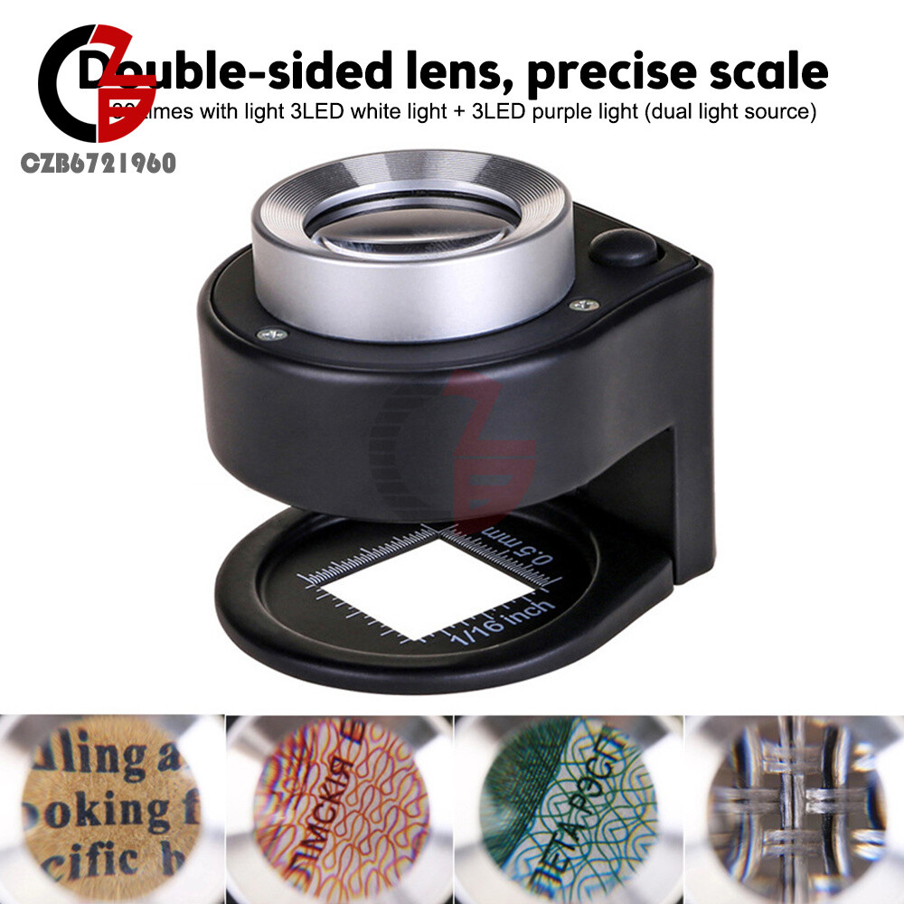 30X Loupe Magnifier with 6 Light Desktop Portable Metal Magnifier Folding Scale