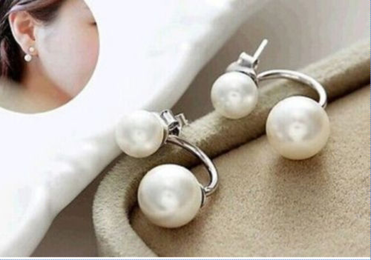 Genuine Natural White Freshwater Cultured Pearl Dangle Silver Stud Earrings AAA