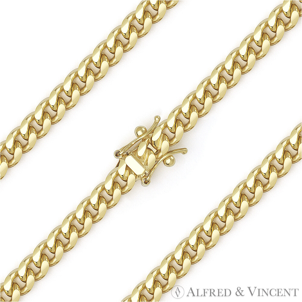 4.2mm Miami Cuban Link 925 Sterling Silver 14k Yellow Gold-Plated Chain Necklace