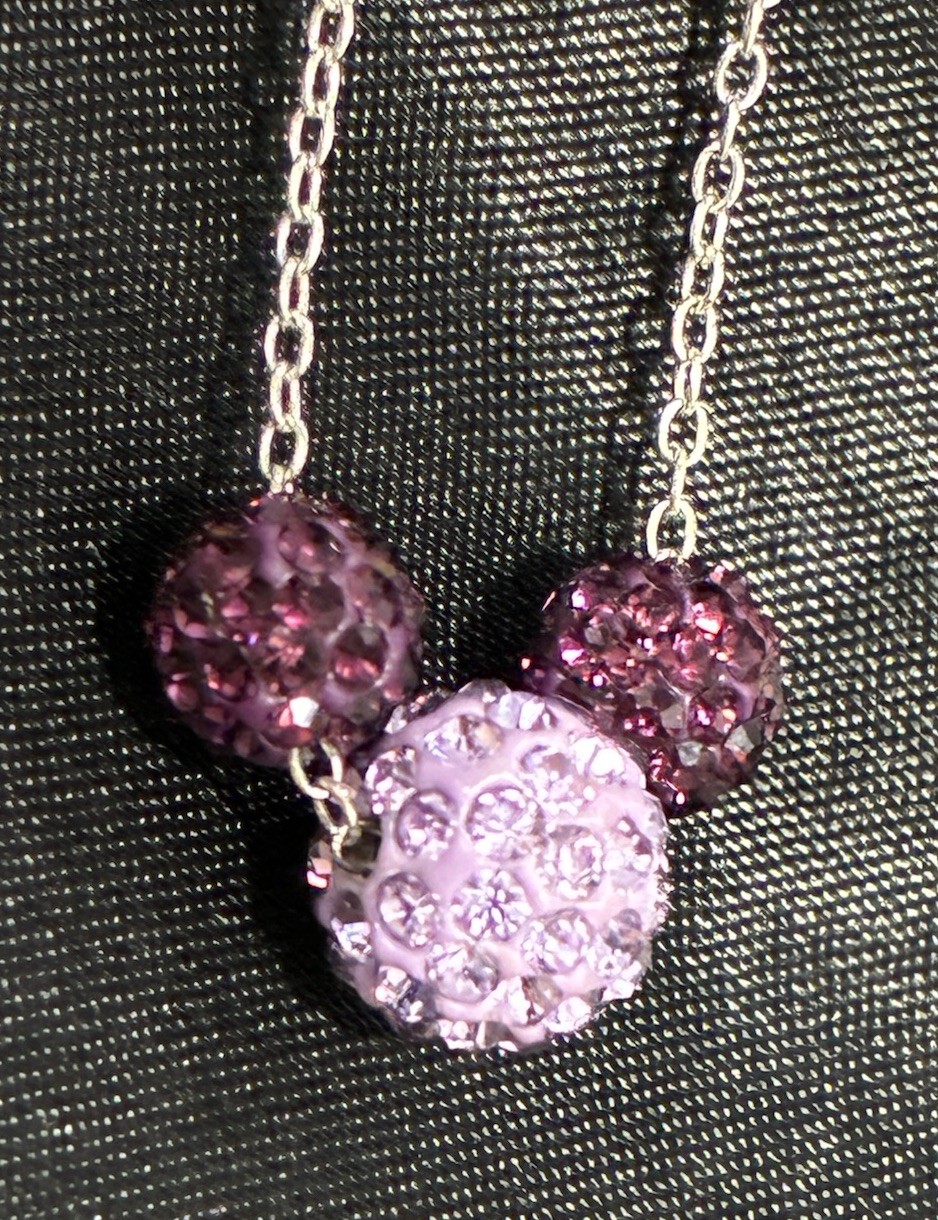 Sparkly & Dainty 19″ 925 Sterling Silver Purple Triple Charm Cluster Necklace