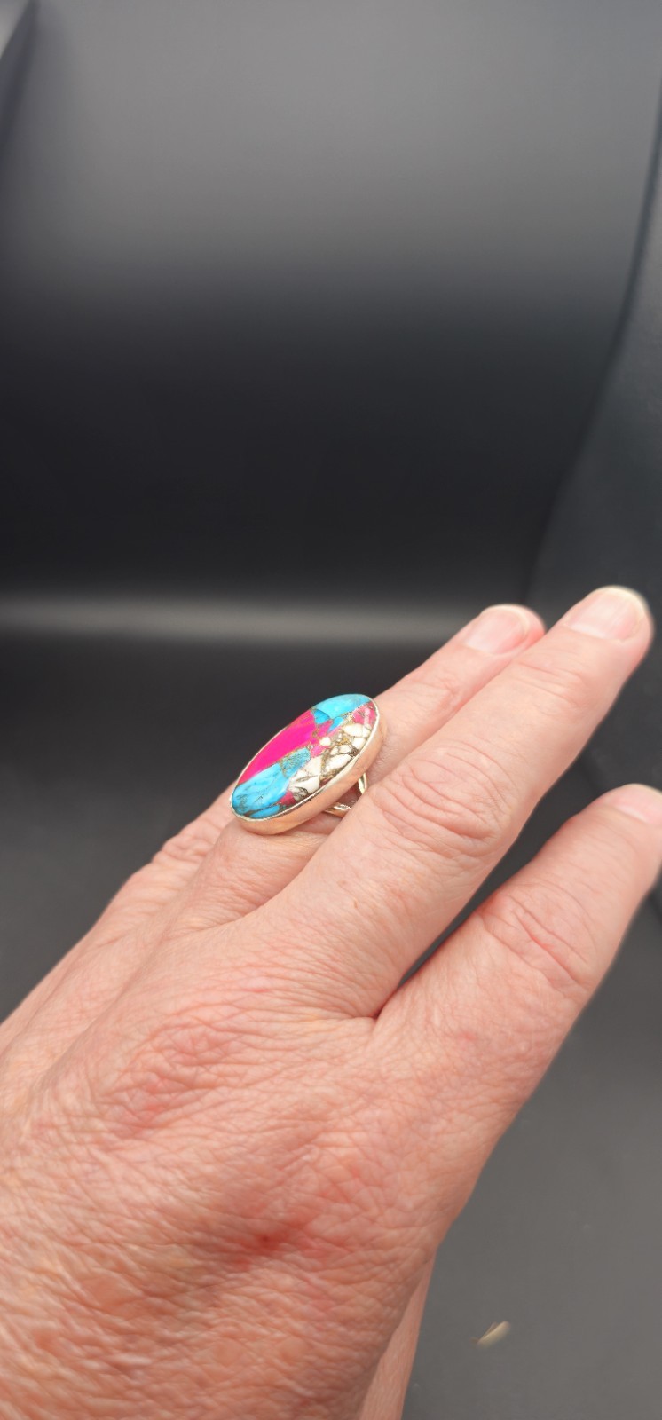 Cotton Candy Turquoise Sterling Silver Ring Size 7 Oval Pink Blue White 925