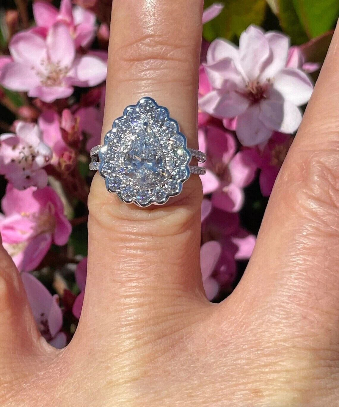 1.50Ct Lab Created Diamond Pear Teardrop Engagement Ring 14K White Gold Plated