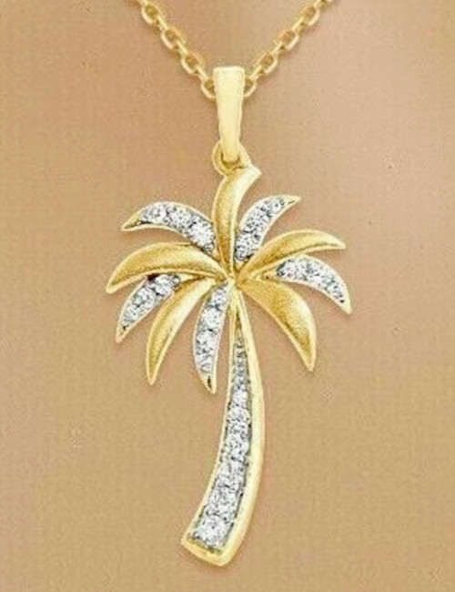 2 Ct Lab Created Round Diamond Women’s Palm Tree Pendant 14K Yellow Gold Finiah