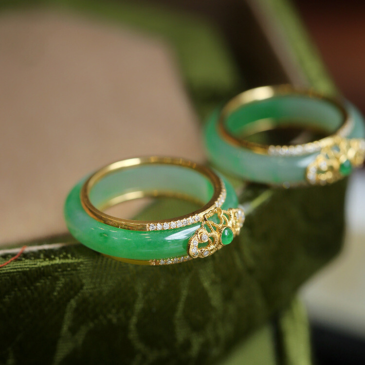 1PC Jade Rings for Women Green Natural 925 Silver Fashion Jewelry Designer