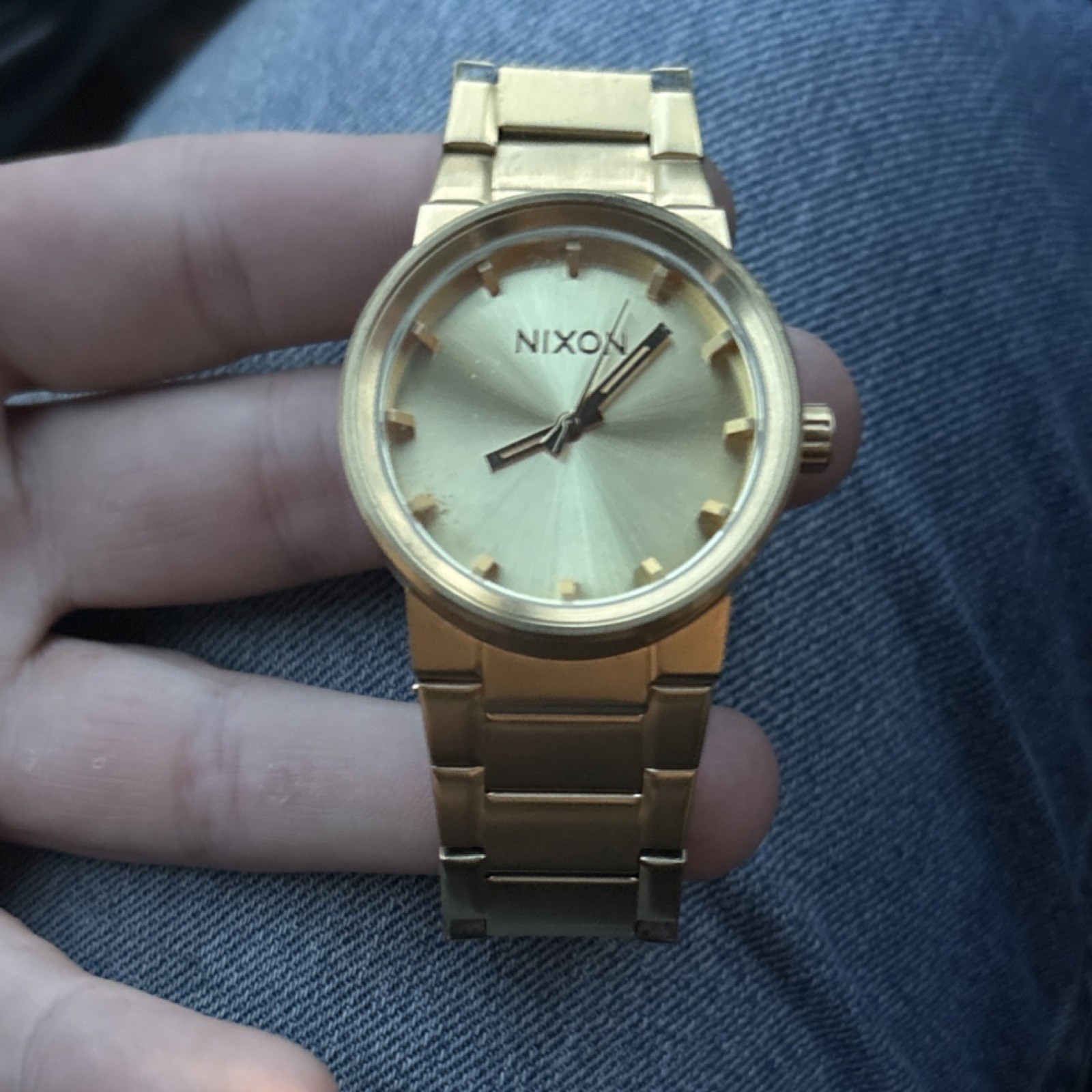 Nixon Gold Tone Analog Men’s Dress Watch Metal Bracelet Baton Indexes Round