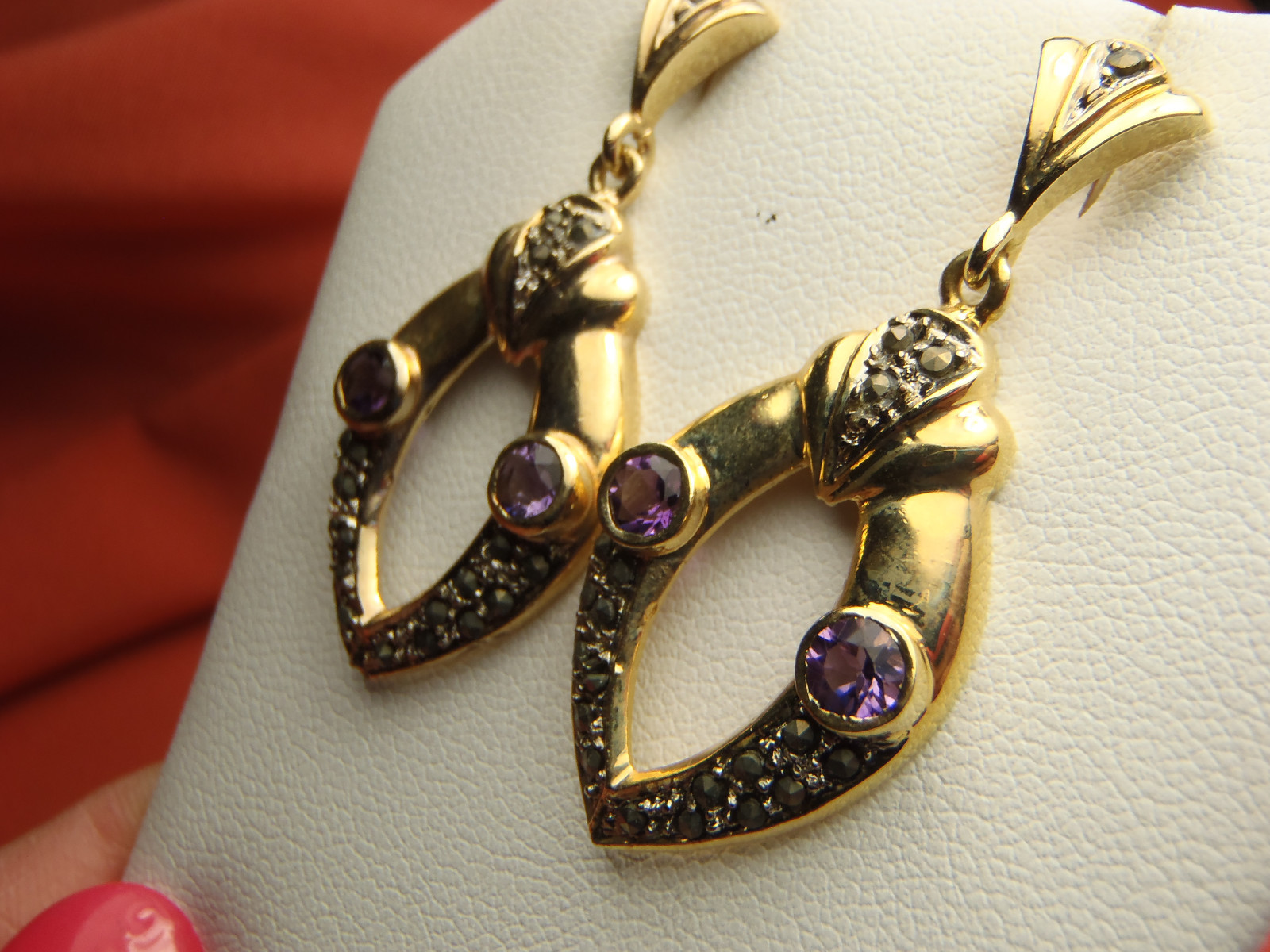 BEAUTIFUL Sterling Silver Marcasite & Purple Stone Earrings 7.7 Gram Lot 8018