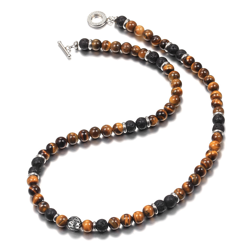 Trendsmax 8mm Men Boys Natural Tiger Eye Beaded Necklace Choker 18/20/24 inches