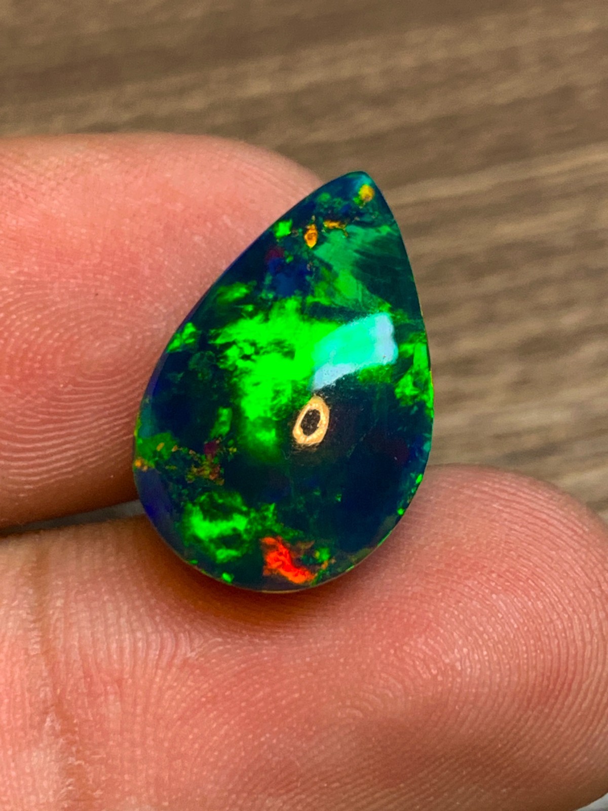 7.7ct Multi-Fire Ethiopian Black Welo Opal Pear Cabochon Statement Jewelry