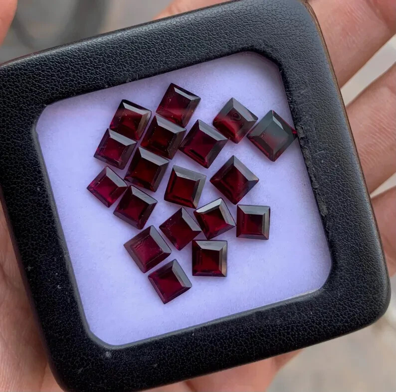Natural Red Garnet Square Shape Gemstone Lot, AAA+++ Faceted Cut Garnet Gemstone