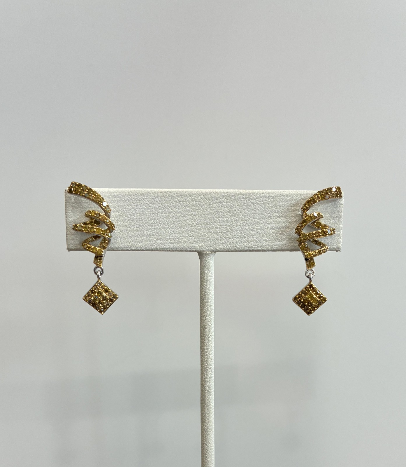 Yellow Diamond (1.00ctw) Spiral Drop Earrings in Rhodium over Sterling Silver