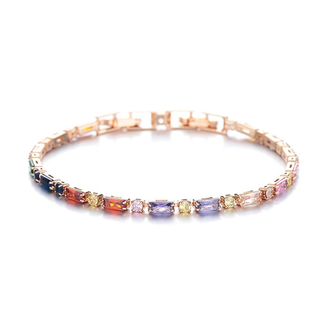 Multicolor Crystal Tennis Bracelet for Women Gold Rose Gold Silver Plated