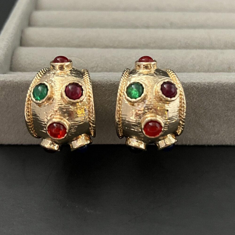 Half Hoop Earrings Gold Multicolor Pierced Chunky