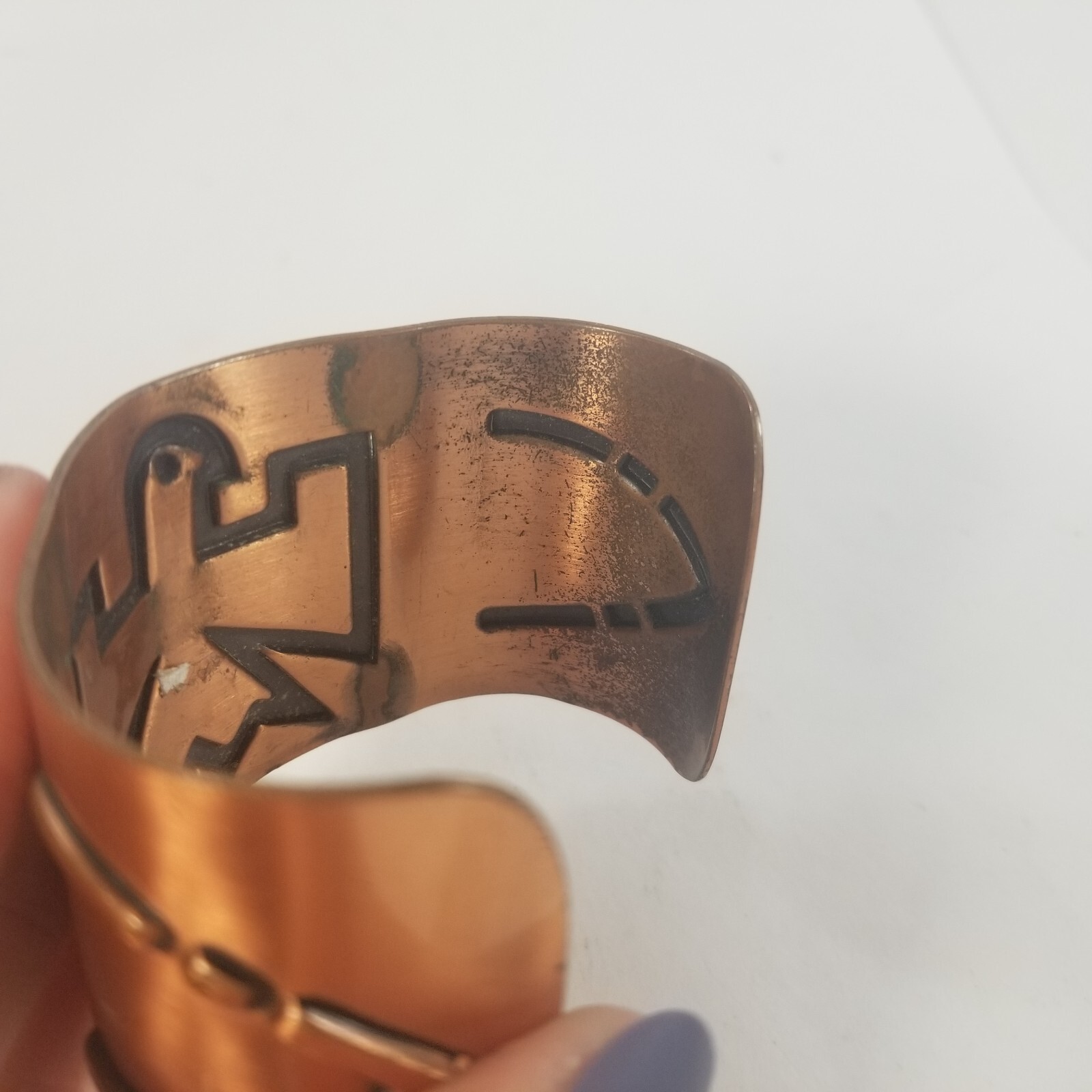 Vintage Wide Copper Cuff Bracelet Native American Thunderbird