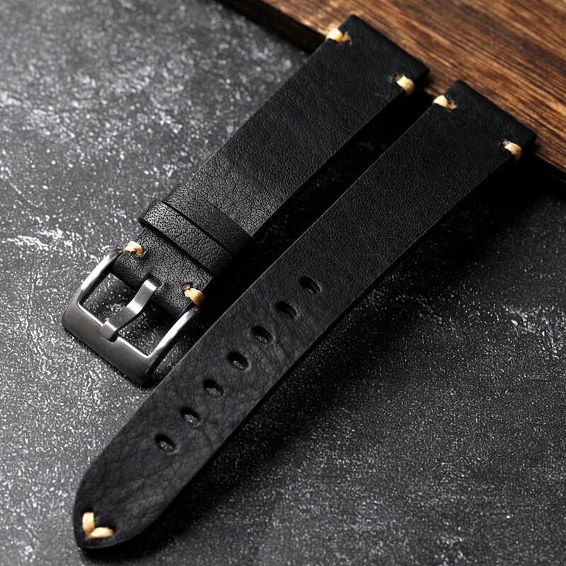 Vintage Leather Watch Strap 18mm 19mm 20mm 21mm 22mm Black Brown