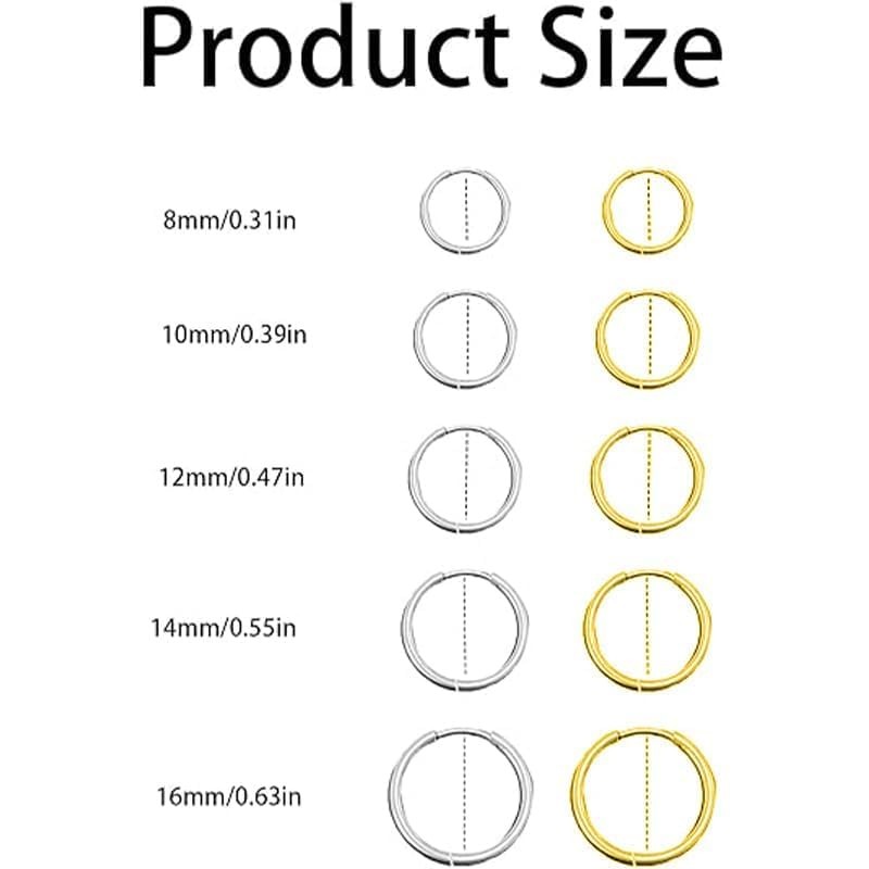 10Pairs Titanium Earrings Stainless Steel Hoop Earrings Set, 8mm to 16mm Smal…