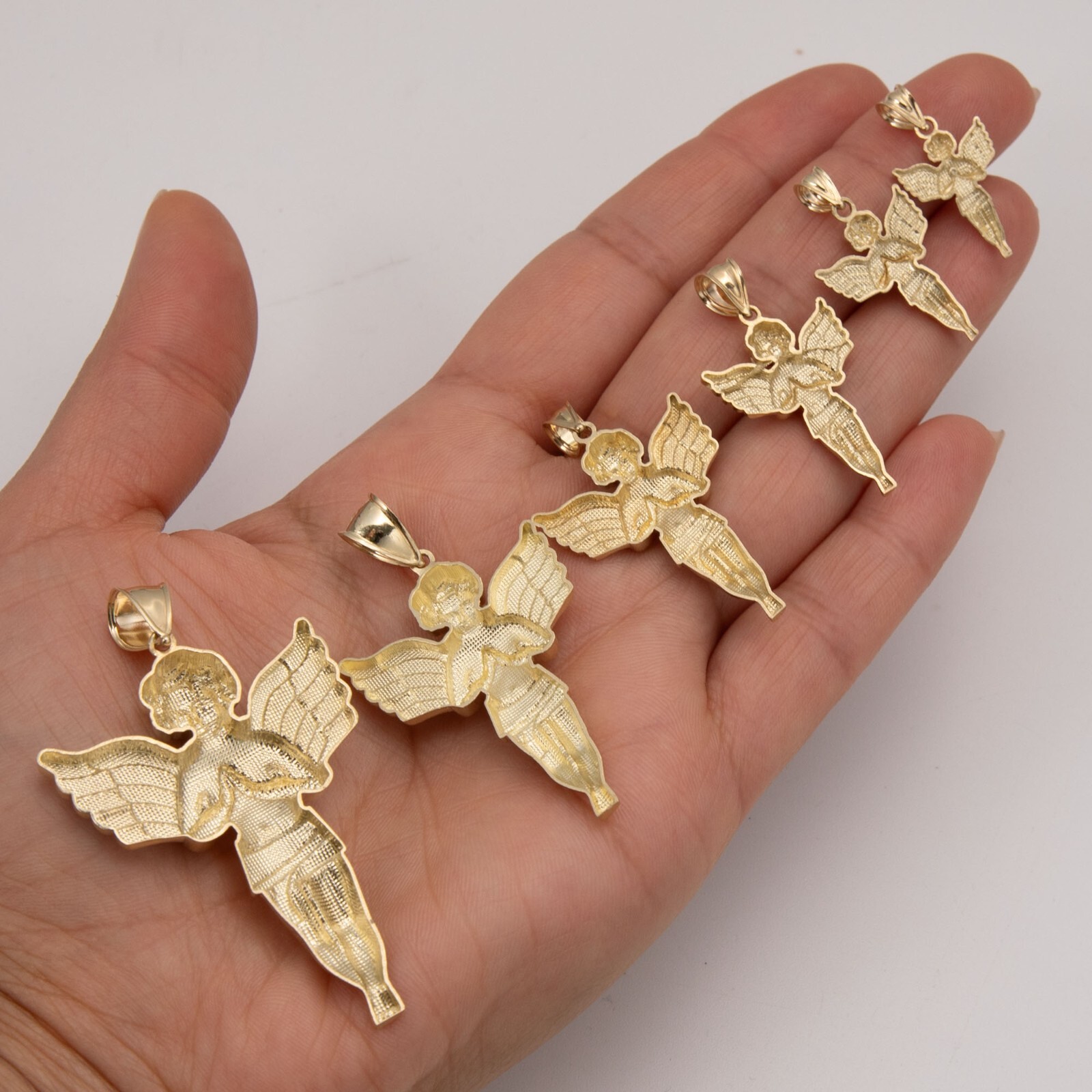 Diamond Cut Praying Angel Charm Pendant Real SOLID 10K Yellow Gold