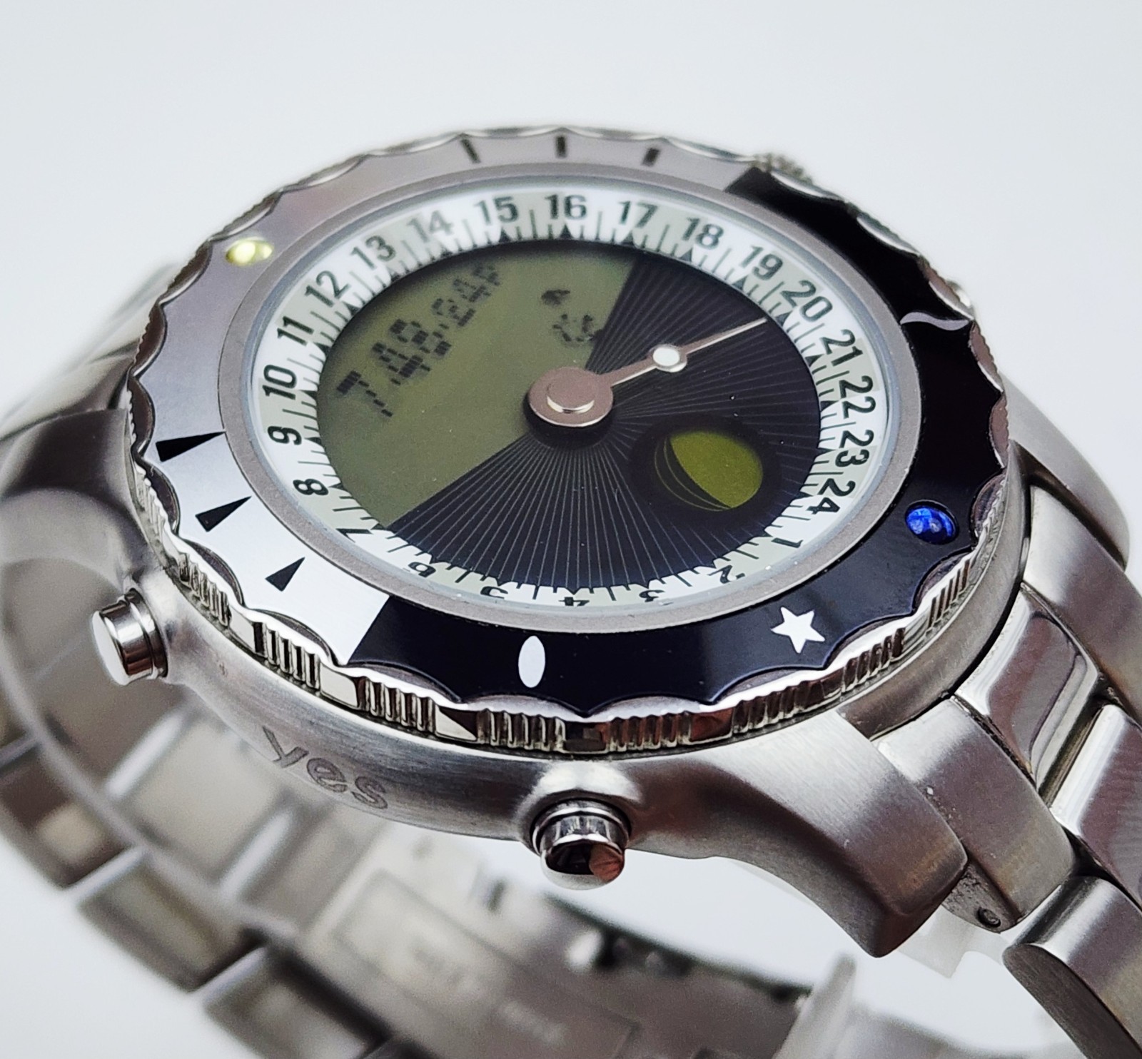 Men MOONPHASE ANALOG-DIGITAL Watch YES “Solstice”. Sunset/Sunrise. Alarm. In BOX
