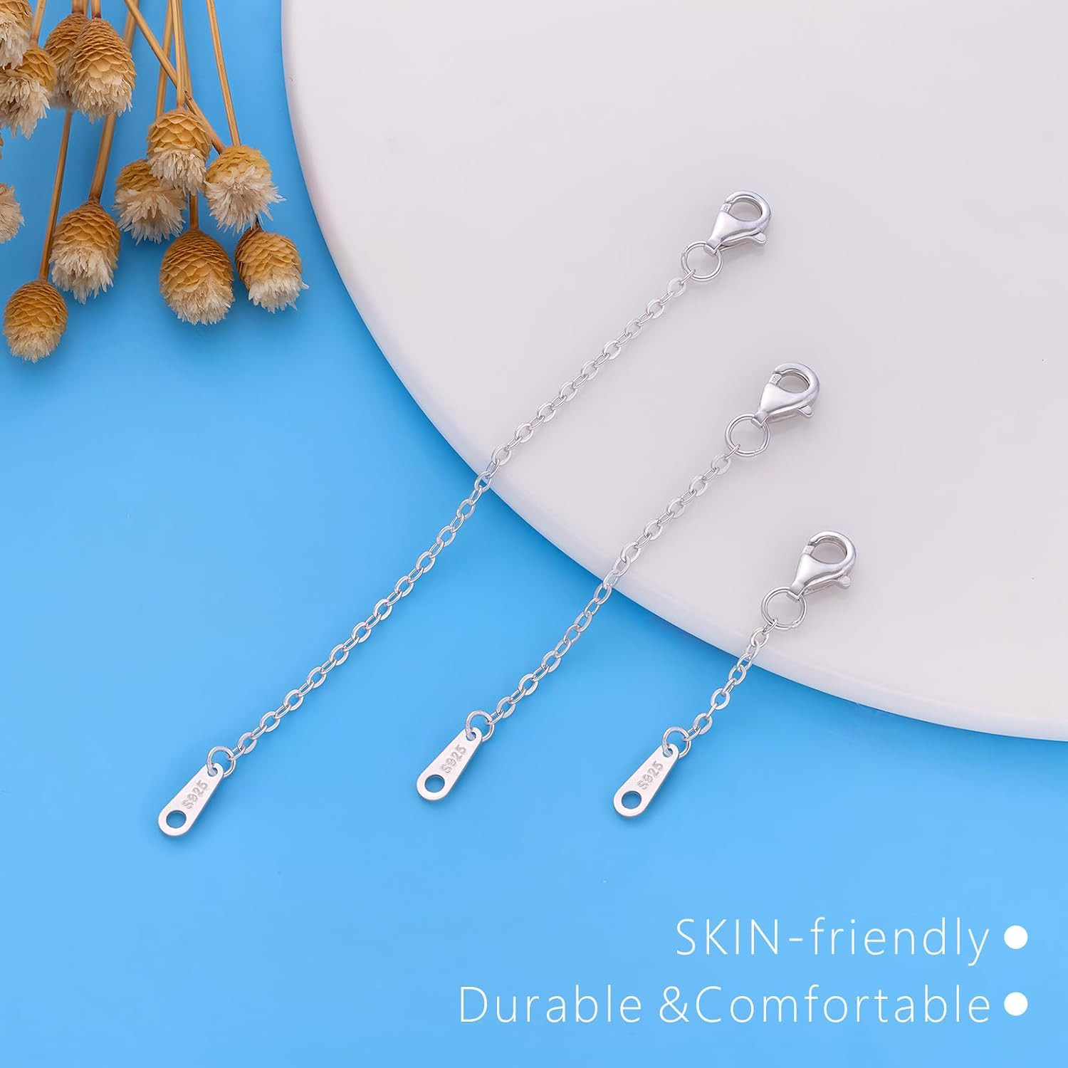 Sterling Silver Necklace Extenders for Women Silver Chain Extension Bracelet Ext