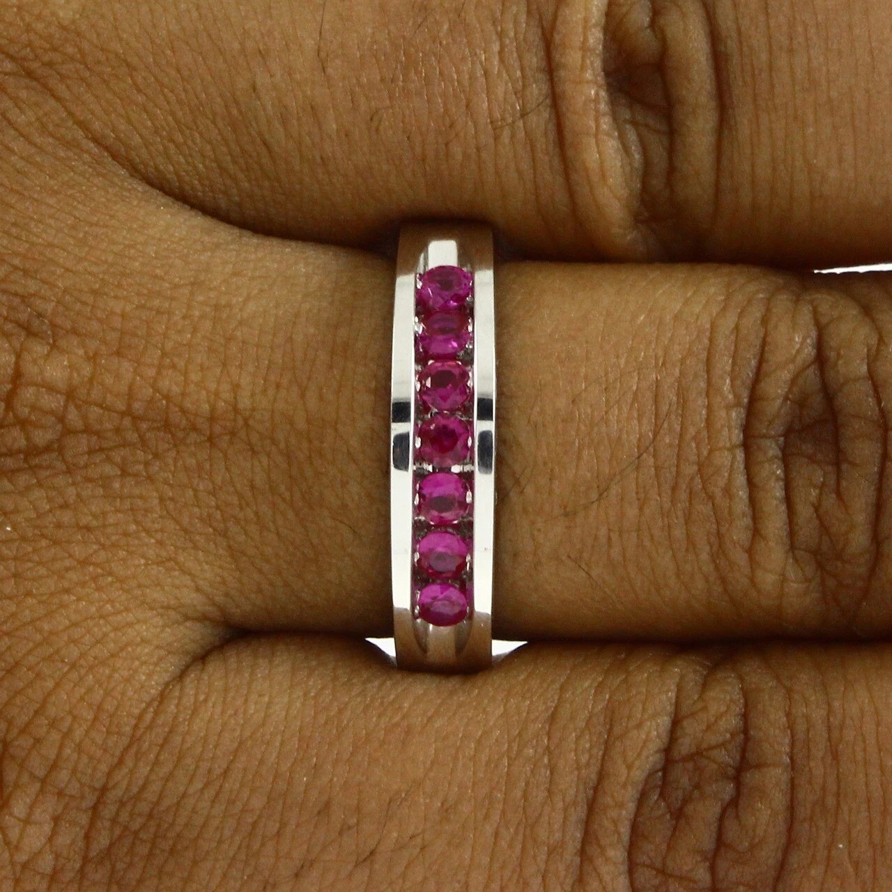 1.00 Ct Round Cut Natural Ruby Diamond Engagement Ring 14K Solid White Gold 6