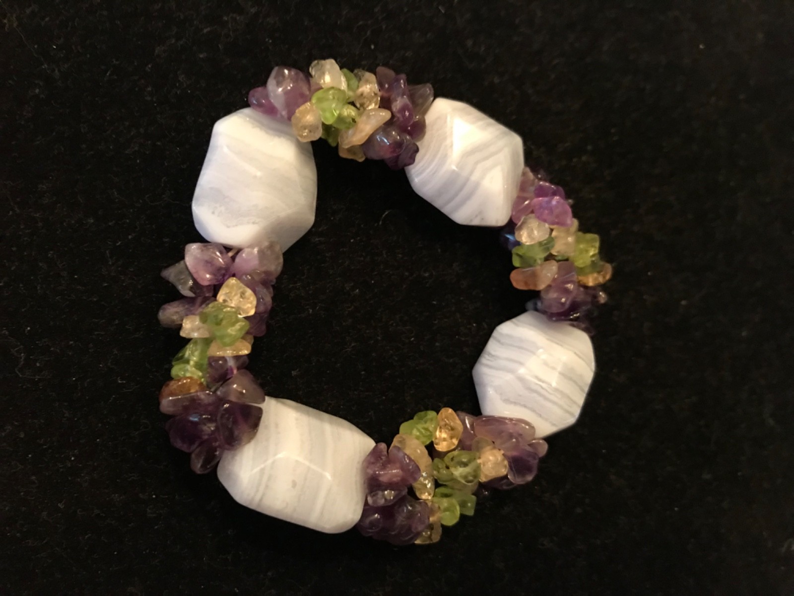 Multi Gem Stretchable Braceelet Amethyst Citrine Peridot
